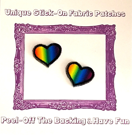 SMALL RAINBOW HEART STICK-ON FABRIC PATCHES